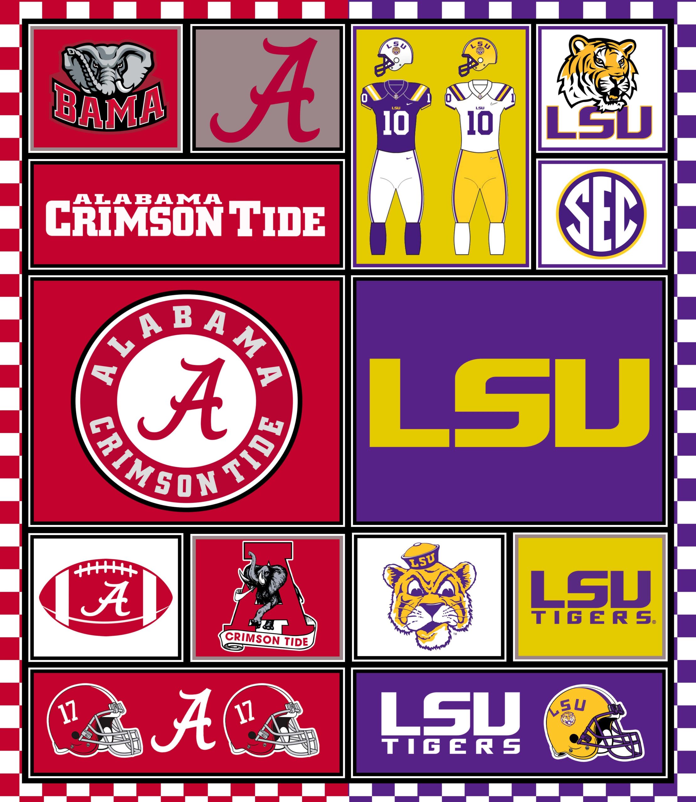 LSU Tigers and Alabama Crimson Tide Design Quilt Blanket