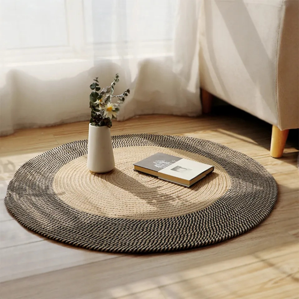 Round Jute Hand Knitting Vintage Rug With Tassel Home Decor Best Gift For Friends NR5