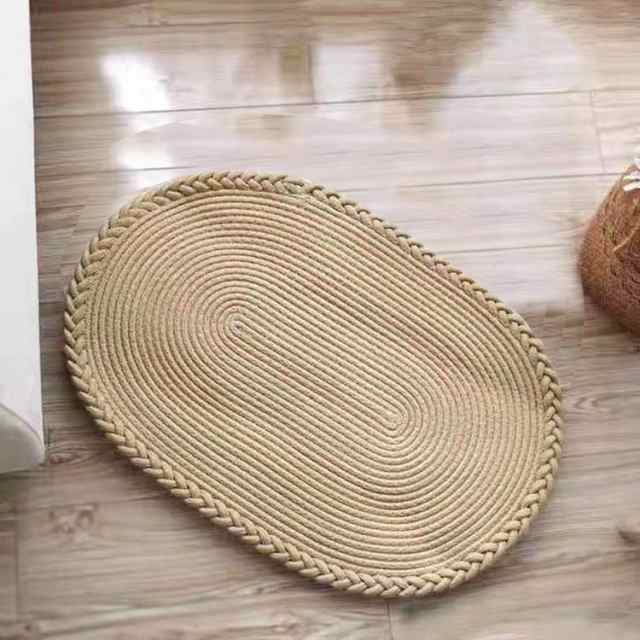 Handwoven Natural Jute Rug Eco Friendly Carpet Cotton Linen Floor Mat NR20